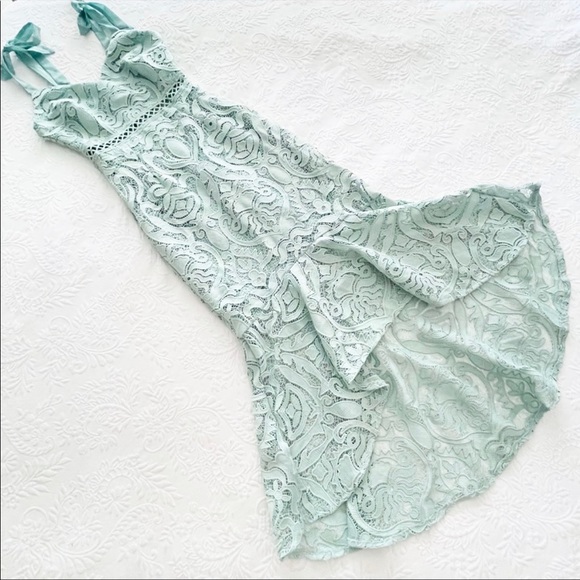 NWOT Lulu’s Won Your Heart Sage Green Lace Tie-Strap High-Low Dress - Picture 6 of 12